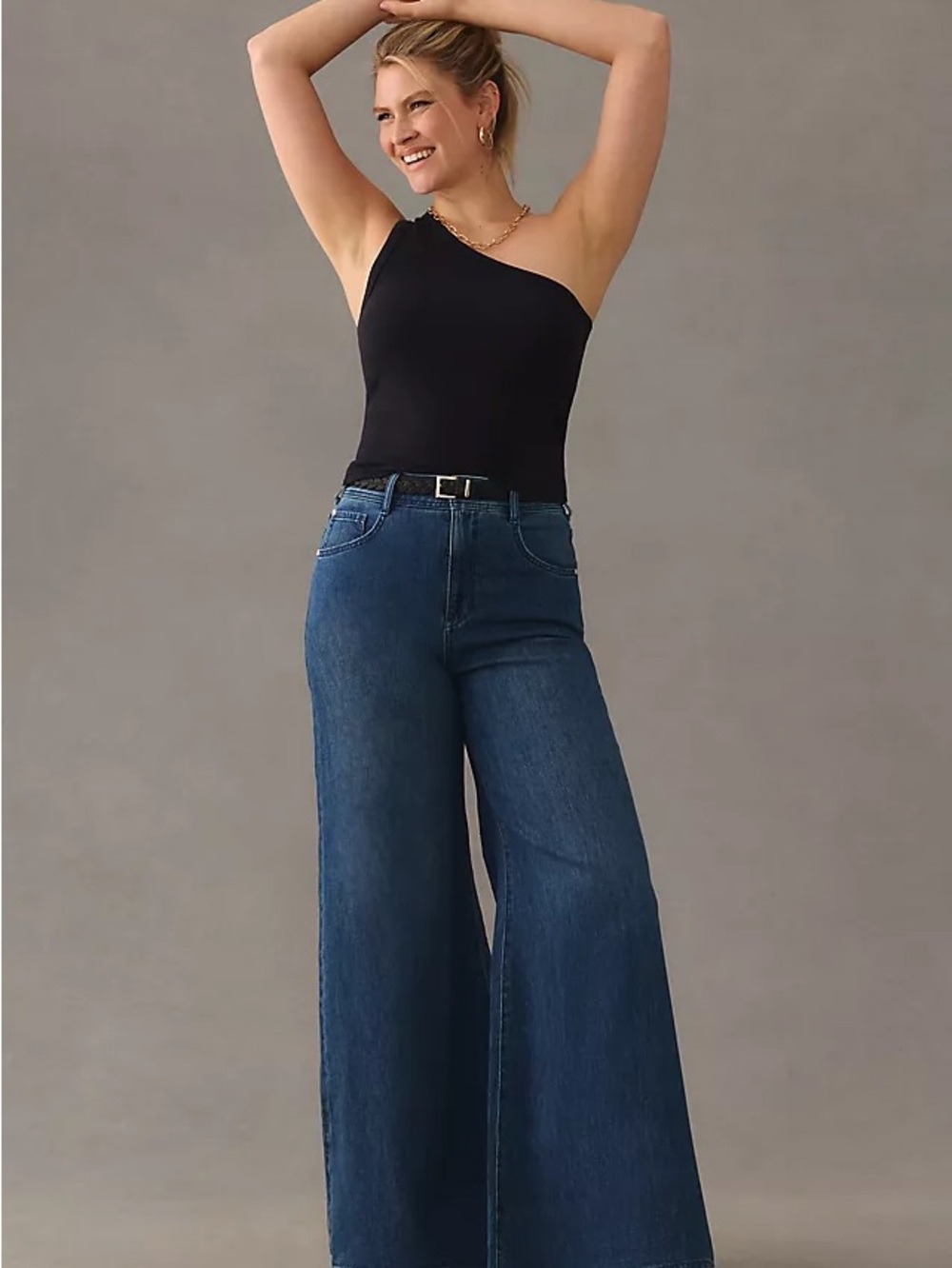 Anthropologie Pilcro High-Rise Wide Leg Jeans in Dark Blue Wash